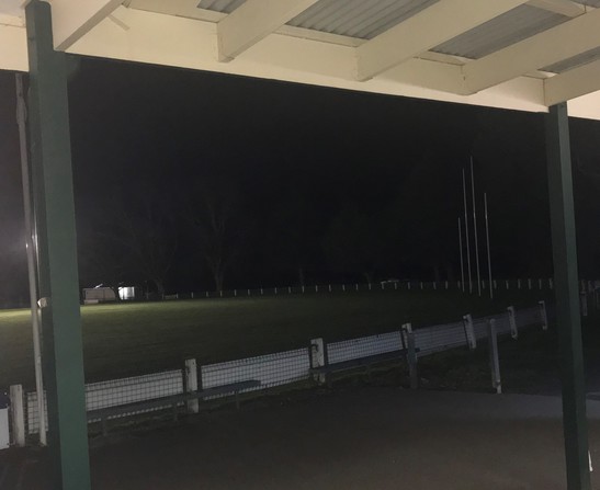 Lancefield oval lighting  pavilion view northern goal square 